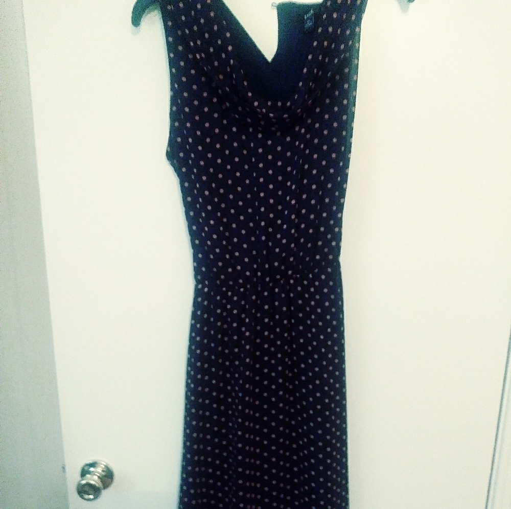 Poka dot dress. Navy blue with orange dots